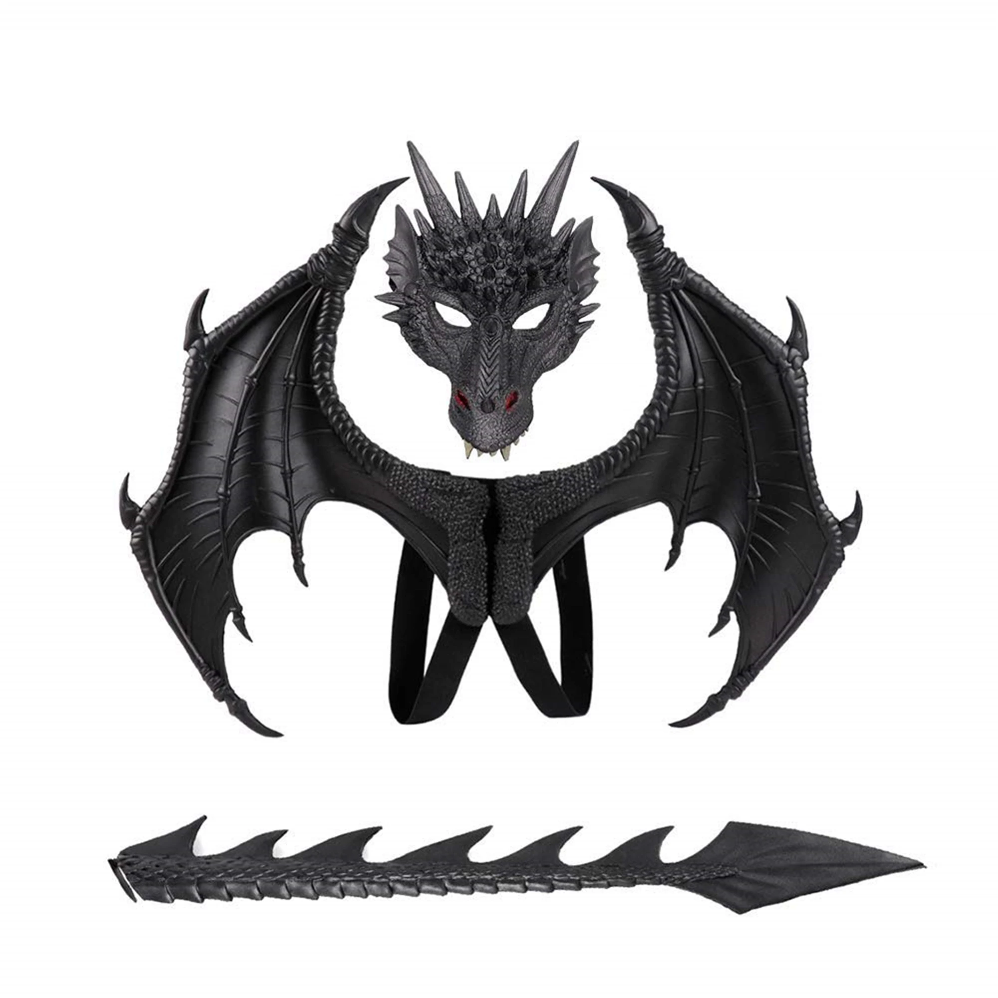Фантазийный костюм динозавра дракона на Хэллоуин, детская маска в виде животного, крылья и хвост, аксессуары для косплея, набор украшений для взрослых