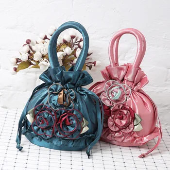 

Women's portable lace bag solid color dinner bag popular flower bucket bag portable mobile phone bag