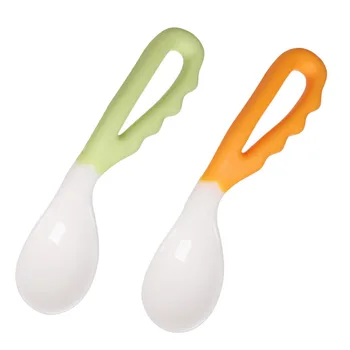 

2 Pcs Baby Kids Infant Self-feeding Flatware Training PP Bent Fork Spoon Set