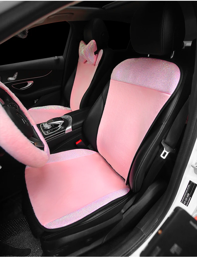 車用ピンクシートカバー タッチとラインストーン付きのユニバーサルシートカバー 冬用の暖かい高級クッション フロントとリア Automobiles Seat Covers Aliexpress