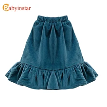 Babyinstar/юбка для девочек Осенняя Вельветовая юбка русалки для маленьких девочек; Однотонная юбка-пачка с рюшами для девочек; Винтажный стиль; одежда для детей