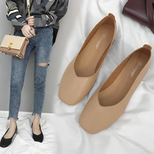 

Women's Single Shoes, Retro Square-Toe Shallow Mouth Sandals, Leather Toe Caps, Casual Four Seasons Women's Flat Shoes 3cm