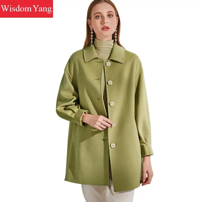 

Winter Coats Trench Womens Cashmere Green Sheep Wool Coats Korean Clothes Warm Long Female Woolen Overcoat Plus Size Outerwear