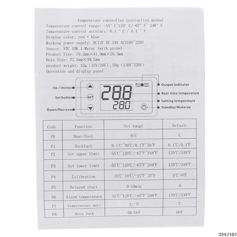 AC110V-220V DC12V термостат Отопление охлаждения регулятор температуры с зуммером