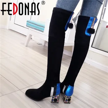 

FEDONAS Winter Riding Boots Slim Stretch Boots Women Over The Knee High Boots Sexy Rhinestone High Heels Flock Party Shoes Woman