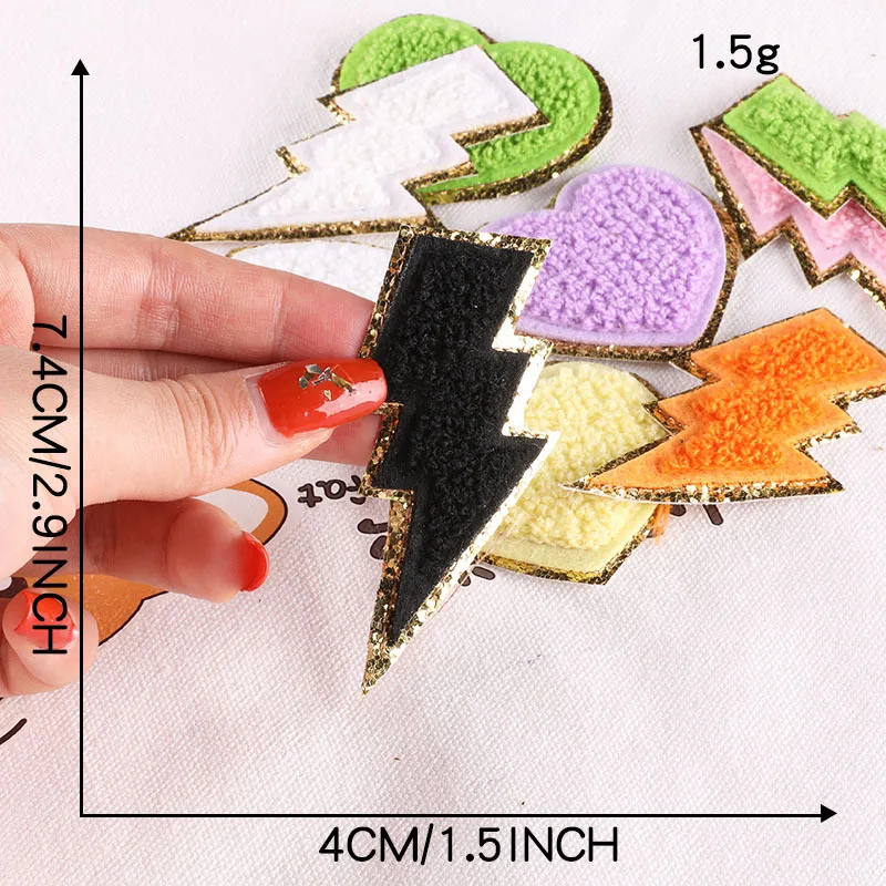 1Pc Sequin Chenille Embroidery Patches Rainbow/Lightning/Heart Patches Appliques Iron On Patches For Children Woman Clothes