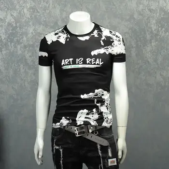 

Summer men's printed short sleeve T-shirt 2020 new mercerized cotton half sleeve round neck slim seaside half sleeve trend