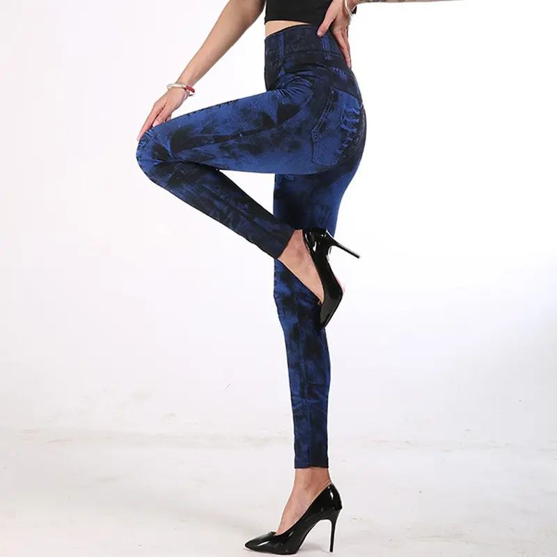 Sexy astic Imitation  Jeans Leggings High Waist Pants Fitness Slim Legg Mujer 2021 Sport Push Up Leggings For Women Hot peach lift leggings
