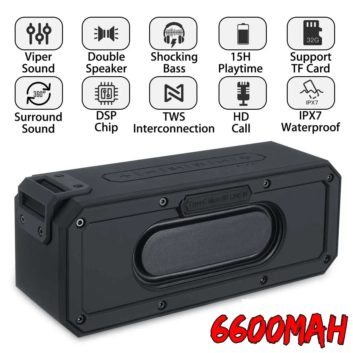 40W Dual Speakers Portable Bluetooth Speaker IPX Waterproof HD Call Subwoofer DSP Chip TF Card Soundbar Boombox for Android iOS