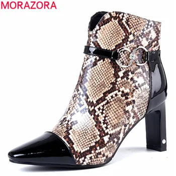 

MORAZORA 2020 big size 42 women ankle boots patent leather snake high heels party dress shoes woman autumn winter booties