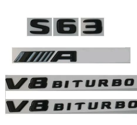 Блестящие черные буквы S63 Для AMG V8 BITURBO эмблемы значки для Mercedes W222 - Цвет: Gloss Black