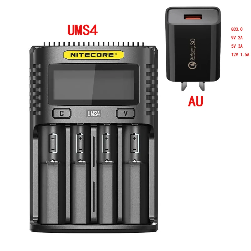 NITECORE UMS4 UMS2 VC4 LCD Smart Battery Charger for Li-ion/IMR/INR/ICR/LiFePO4 18650 14500 26650 AA 3.7 1.2V 1.5V Batteries D4 lithium battery charger 12v Chargers