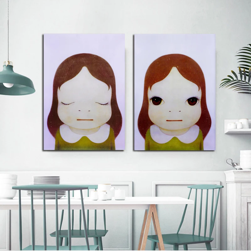 Yoshiomo Nara mignon dessin animé fille toile peinture somnambulisme poupée  dessin japonais mur photos pour fille enfants chambre décoration |  AliExpress