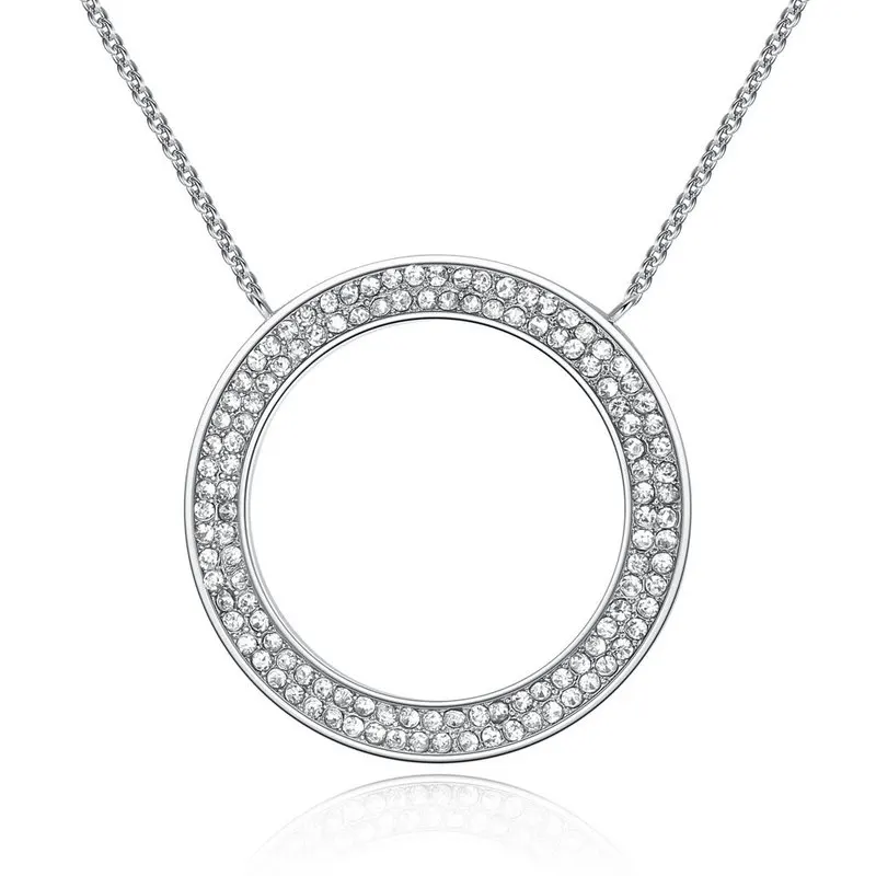 

Fashion Diamond Circle Pendant Lettering Necklace Simple Round Necklace Jewelry Valentine's Day Gift For Woman