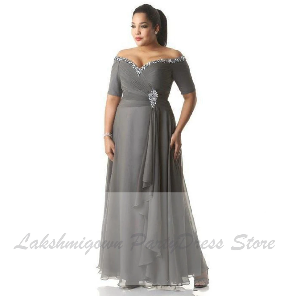 Lakshmigown серые платья для матери жениха Robe de Soiree размера плюс с открытыми плечами Длинные вечерние платья для матери невесты
