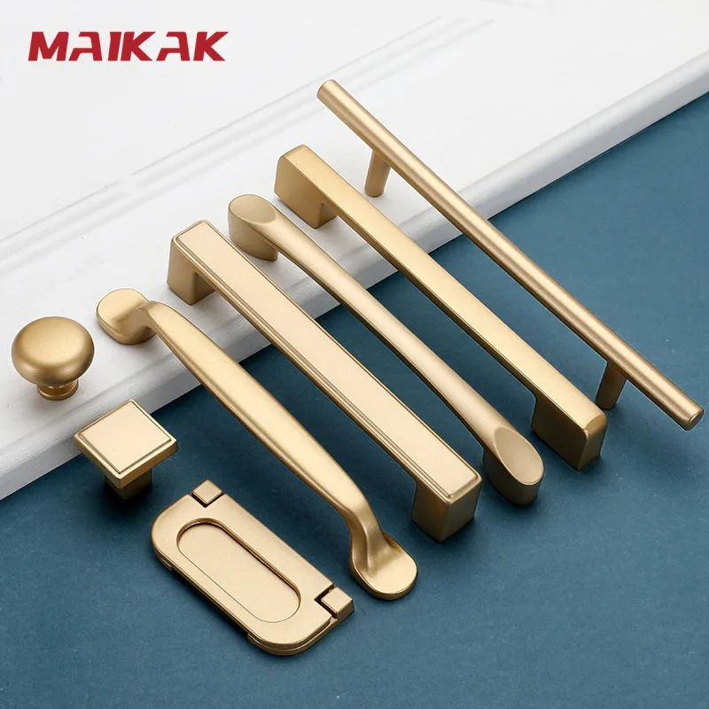 European Style Matte Gold Cabinet Handles Solid Aluminum Alloy Kitchen Cupboard Pulls Drawer Knobs Furniture Handle Hardware