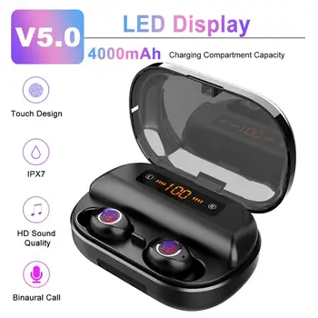 

LIGE Touch LED Display bluetooth 5.0 Earphone 4000mAh Power Bank TWS Wireless Waterproof Sport Stereo Earbuds Headset For xiaomi