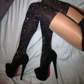 

Women Sexy Tights Rhinestone Pantyhose Lingerie Crystal Fishnet Thigh High Stockings
