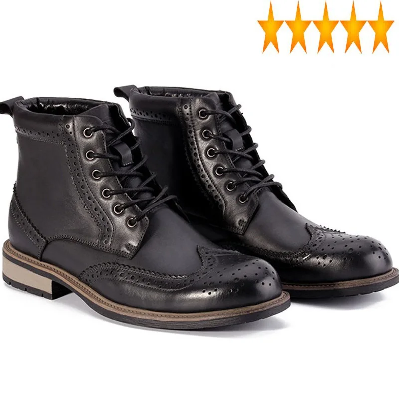 Lace Brogue Carved Shoes Men Up Casual Genuine Leather Ankle Boots Top ...