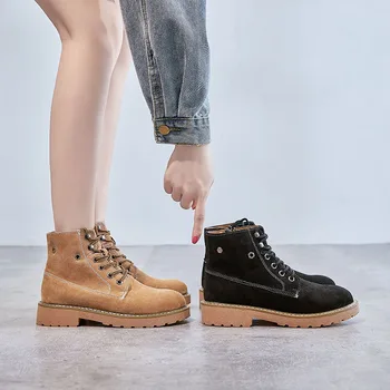 

2019 Winter Genuine Leather Boots Men And Women Retro Boots Female Pigskin Couple Plus Velvet Boots Flat Locomotive Shoes