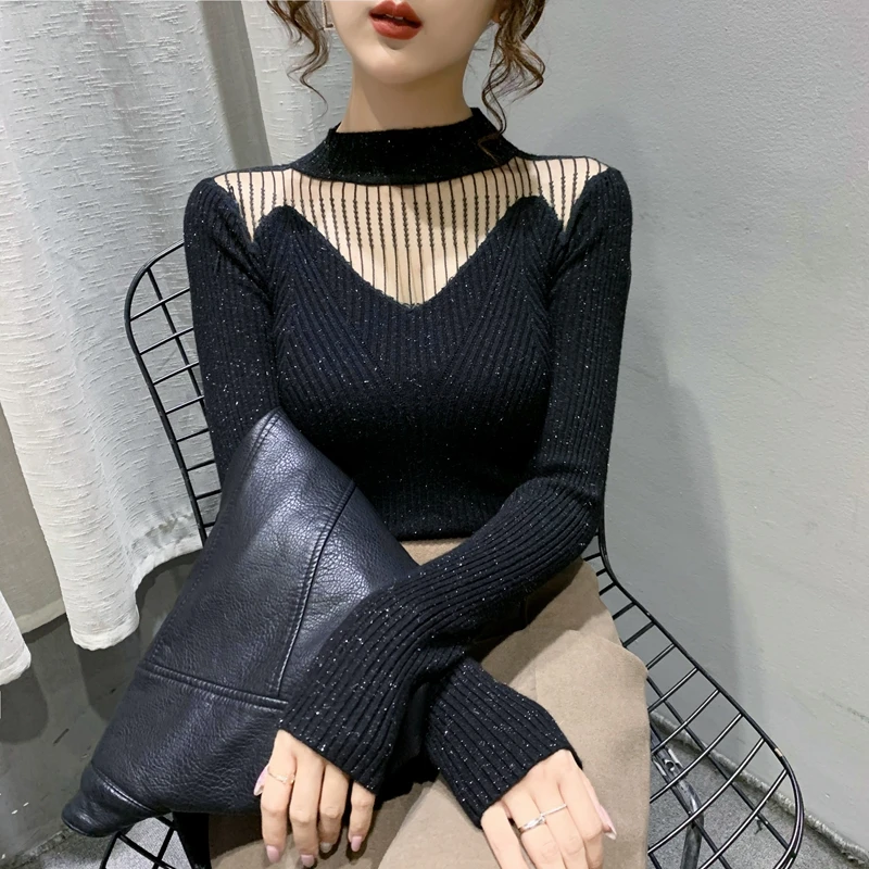 

21431 (room 4, row 2, No. 4 middle) real shooting lace hollow half high neck knitted bottoming shirt [2000] 33