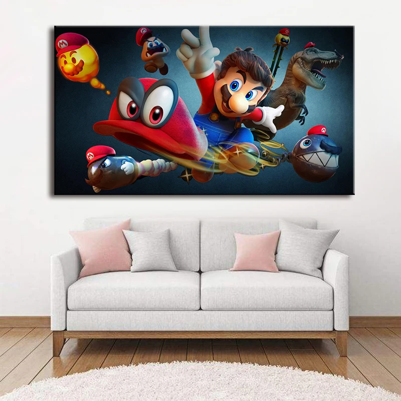 Super Mario Odyssey Game Design Poster Canvas Print Art Decor Wall 