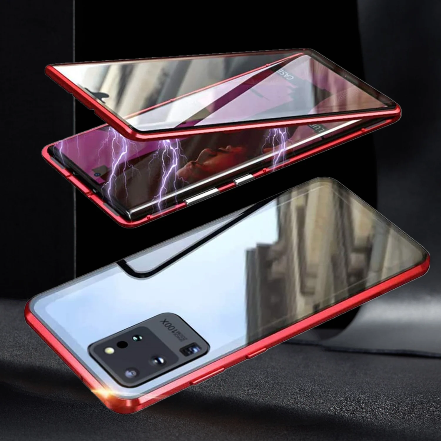 

S20 + Magnetic Adsorption Metal Case for Samsung Galaxy S20 Ultra Plus Case with Tempered Glass Cover Built-in Screen Protector