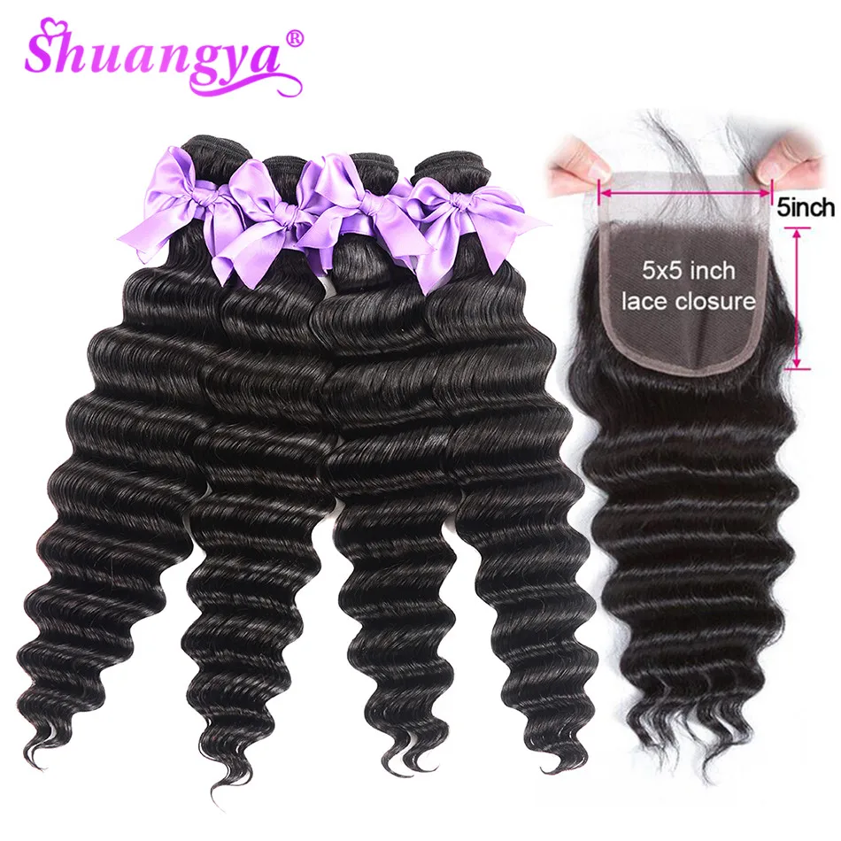 

Shuangya hair Brazilian Loose Deep Wave Bundles With Closure 5x5 Closure With Bundles 100% Human Hair Remy Bundles With Closure
