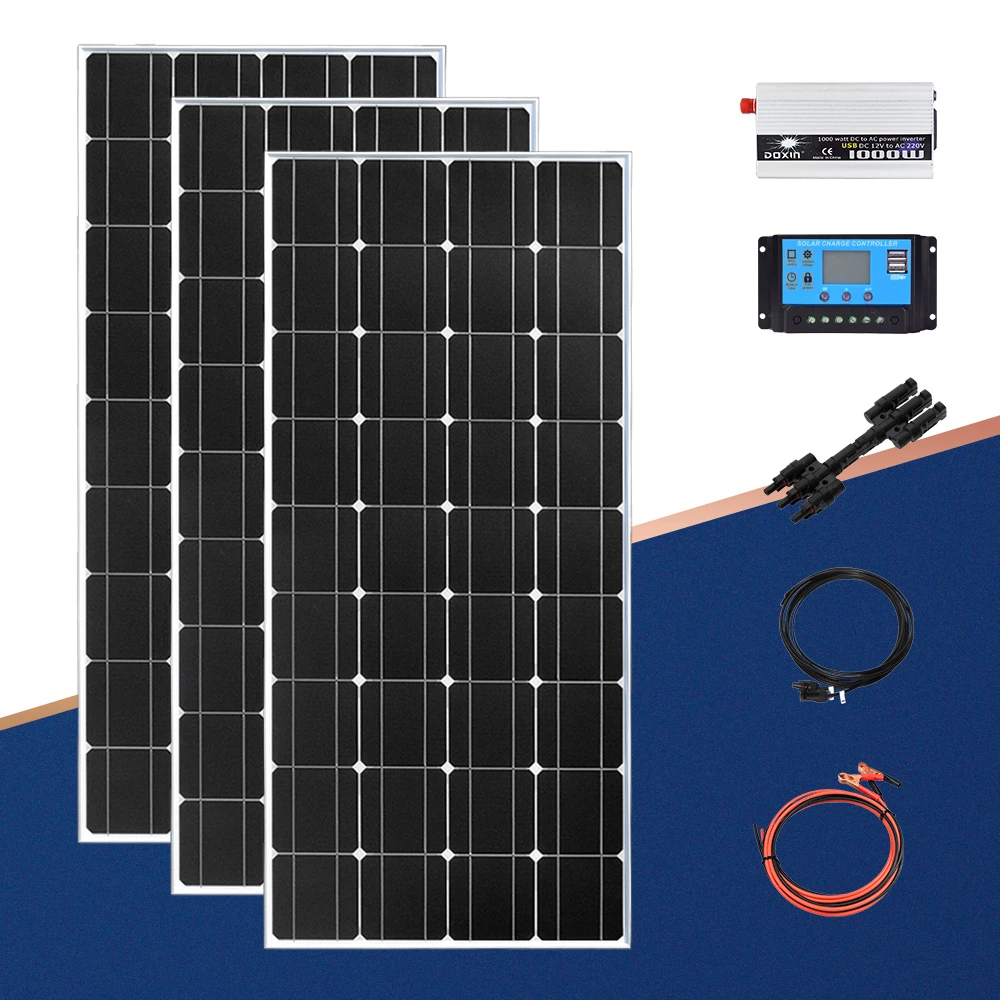 3pcs 120W Solar Panel Kit 360W Photovoltaic System 12V 24V Battery Charger 110V/220V 1000W Inverter for Home RV Boat | Электроника