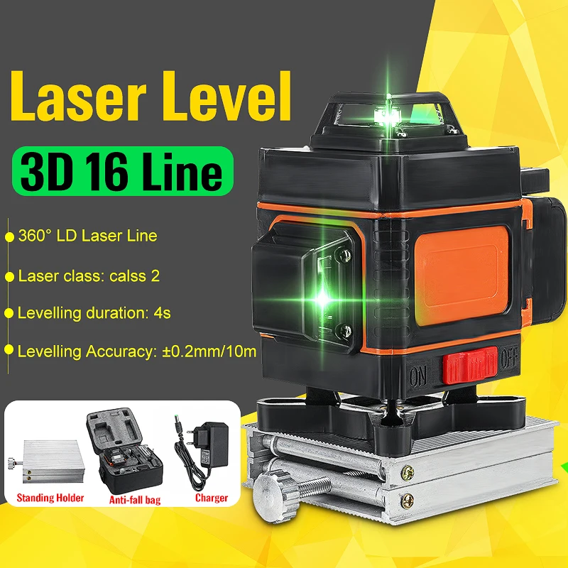 

16 Lines Laser Level 3D Self-Leveling 360 Rotary Measure Horizontal Vertical Cross LED Display Powerful Green Laser Measure Tool