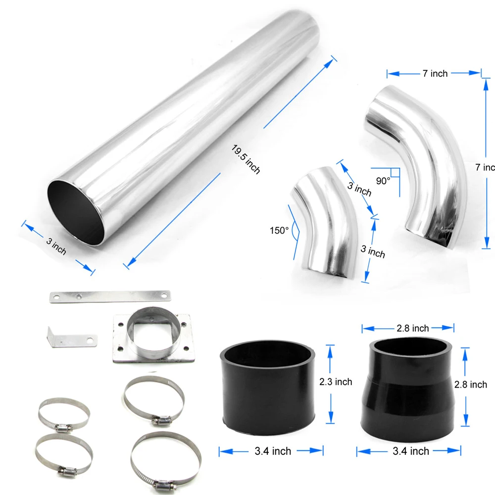 

Universal Car Air Intake Tubes Aluminum Pipe High Flow 3" Diameter Cold Air Injection Intake System