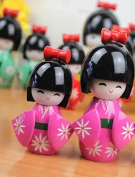 

2pcs New Cute Handmade Oriental Japanese Dark Red Kokeshi Girls Wooden Dolls