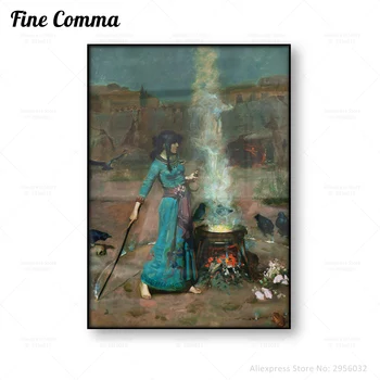 

Vintage Painting Poster The Magic Circle John William Waterhouse Witch Wall Art Canvas Print Wiccan Art Pagan Occult Art Picture