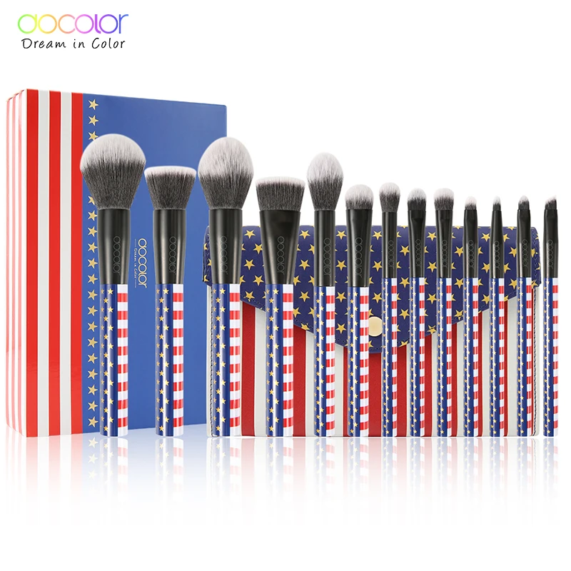 

Docolor 13pcs Makeup Brushes Set Powder Foundation Blush Blending Eye shadow Cosmetic Make Up Brush with Bag pincel maquiagem