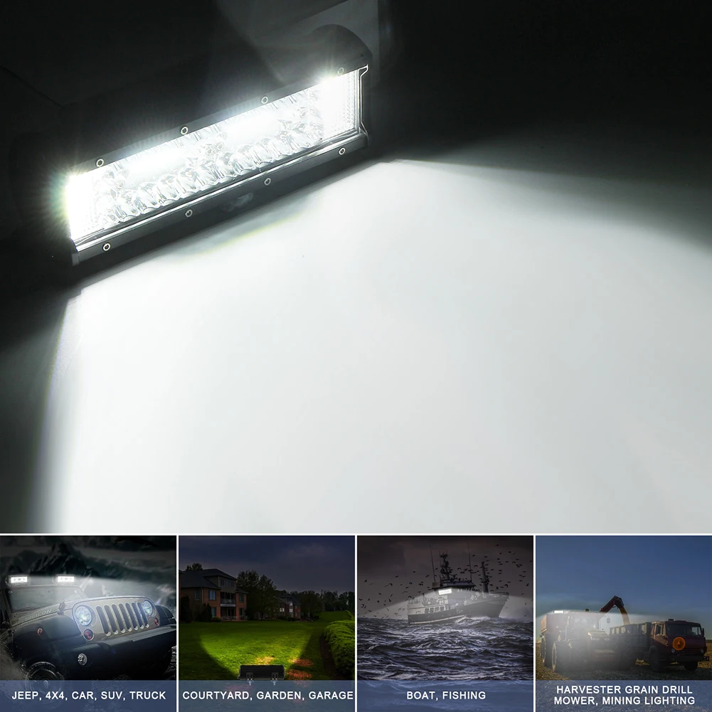 

7inch 180W Quad Row LED Work Light Bar Pods Driving Fog Lamp Side Shooter