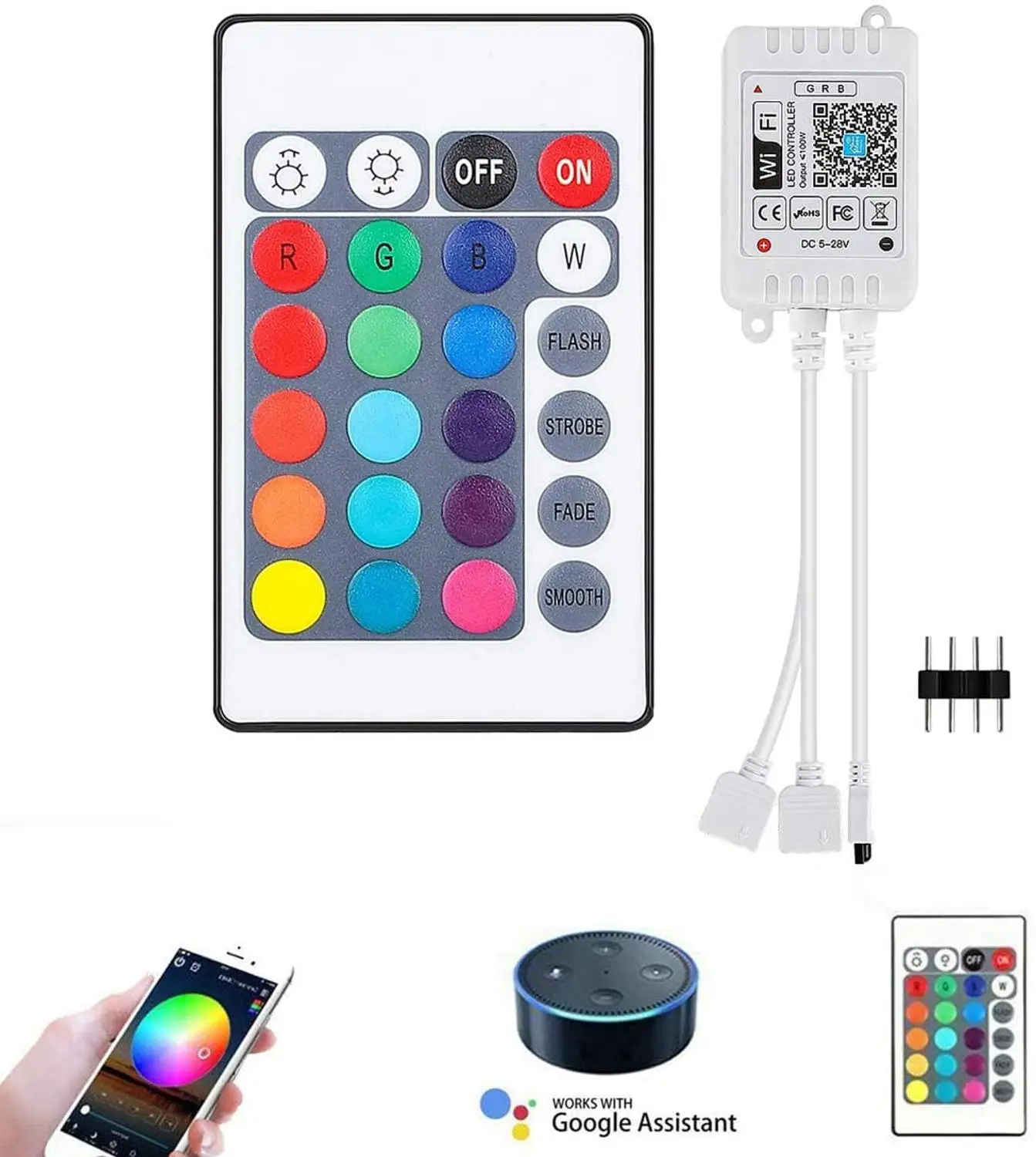 

Smart Wifi Remote Controller for RGB LED Strips Dual Channel 16 Million Colors Timer Music Voice APP Controller Work with Alexa