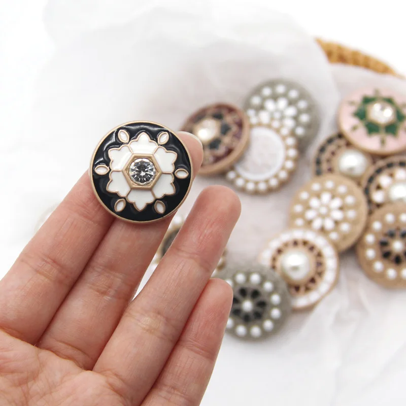 ALRIUS Retro Pearl Gold Metal Button Luxury Rhinestones Coat Buttons for  Women DIY Clothing Suit Sewing Sew on Bottons Accessories