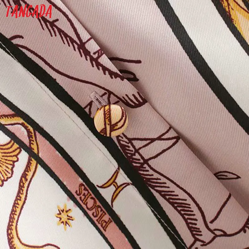 Tangada women vintage chain print pink dress bow neck long sleeve fashion ladies new year party dress 2W16