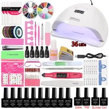 Маникюрный набор для ногтей, Удлинительный УФ-гель, маникюрный набор, 10 цветов, Гель-лак и базовое верхнее покрытие для ногтей, гель-конструктор, набор для полировки ногтей