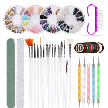 

Professional Nail Art Tools Kit with Decorates Dust Brushes Dotting Pen Striping Tape Painting Brush and Nail Files