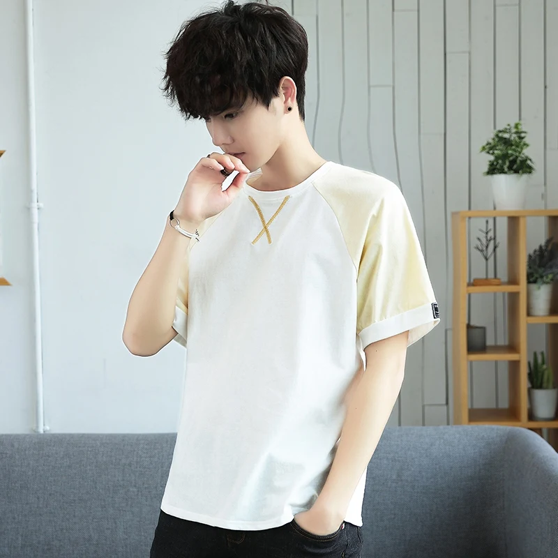 Летняя мужская футболка с короткими рукавами seven male ulzzang tide, свободная футболка с рукавом «пять с половиной» XueShengChao, брендовая одежда