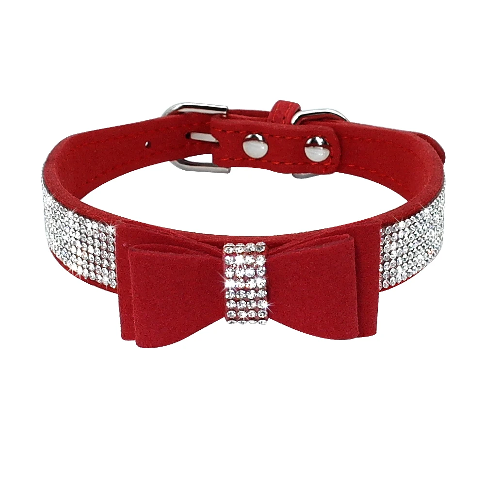 Ошейник для собак Cachorro De Diamantes Bling регулируемые De Cuero для воротника в форме банта Para нашивками Perros Medianos Чихуахуа мопса тег - Цвет: 164red