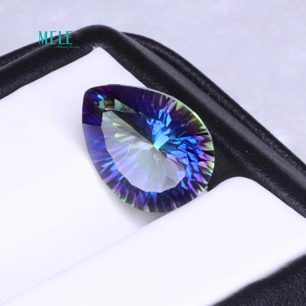 Natural crystal Rainbow blue Rainbow quartz 7.8ct pear Mystic Crystal Titanium coating water drop DIY Pendant Earring Ring stone