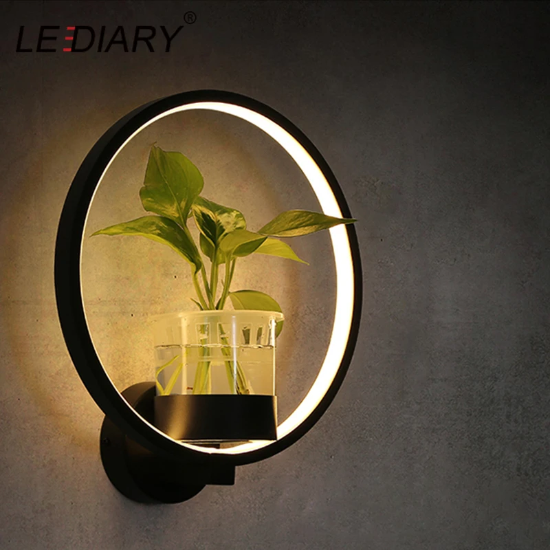Настенный светильник LEDIARY с зеленым растением, 18 Вт, декор для гостиной, спальни, 220 В, украшение для дома, Круглый черно-белый Железный бра
