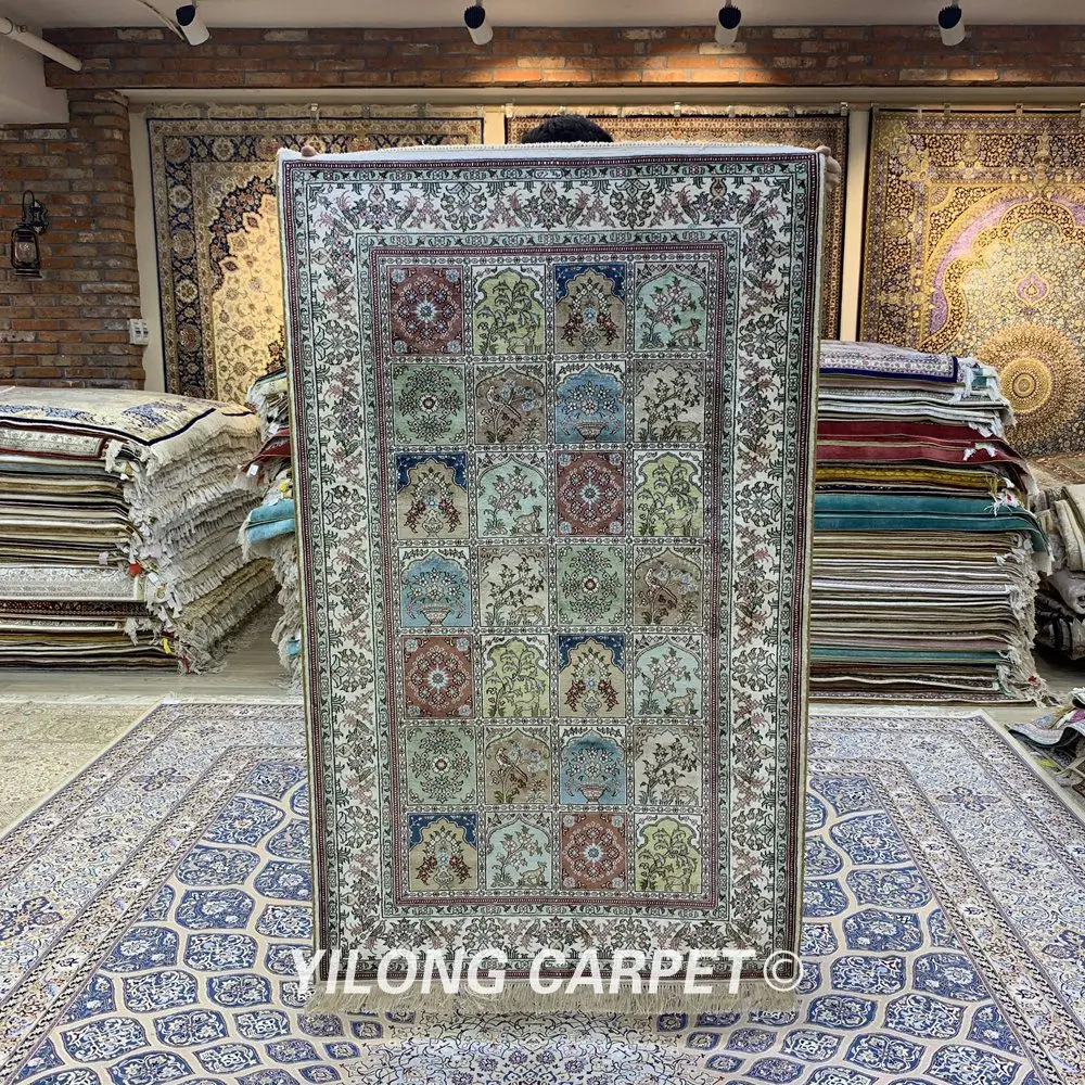 Yilong 3 'x 5' Изысканные ручной работы персидские ковры Four Seasons шелковый ковер