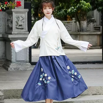 

New Year Adult Men Women Hanfu Ancient Chinese National Costumes Festival Stage Performance Folk Dance Dress Embroidery Outfit