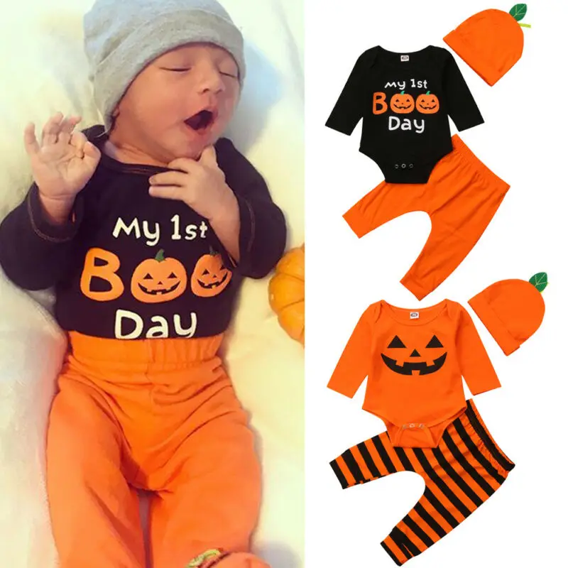 Halloween Costume Newborn Baby Boy Long Sleeve Romper Jumpsuit Pants Cap Baby Brother Clothes Festival Outfit Set