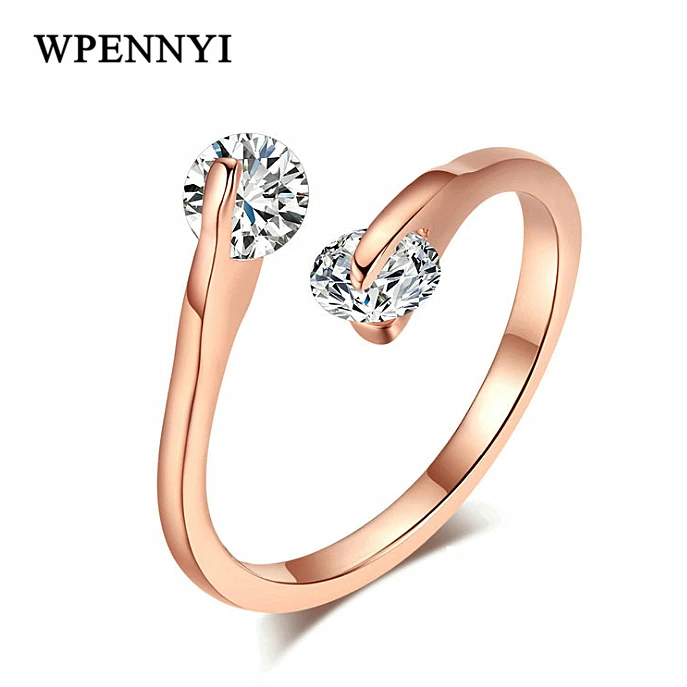 Двойной кристалл 2 шт циркония открытый стиль Мода женщина палец кольцо розовое