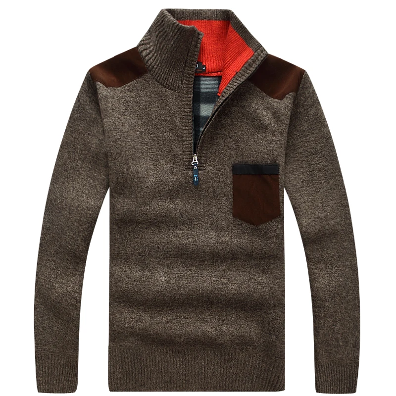 Свитер с воротником-стойкой, зимний утолщенный кашемировый свитер, трикотажный пуловер, кашемировый Повседневный флисовый осенний свитер, кашемировый свитер для мужчин - Цвет: Coffee