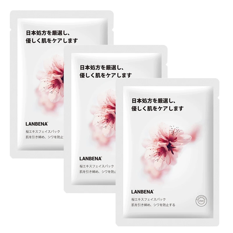 LANBENA уход за кожей шесть фруктов маска для лица гидратация авокадо алоэ зеленый чай вишня цветы оранжевый лист маска для лица - Цвет: Cherry blossoms 3pcs